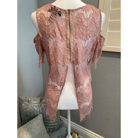 INNY Dusty Rose Lace Top Cold Shoulders Split Back Zipper Size XL - Picture 4 of 6